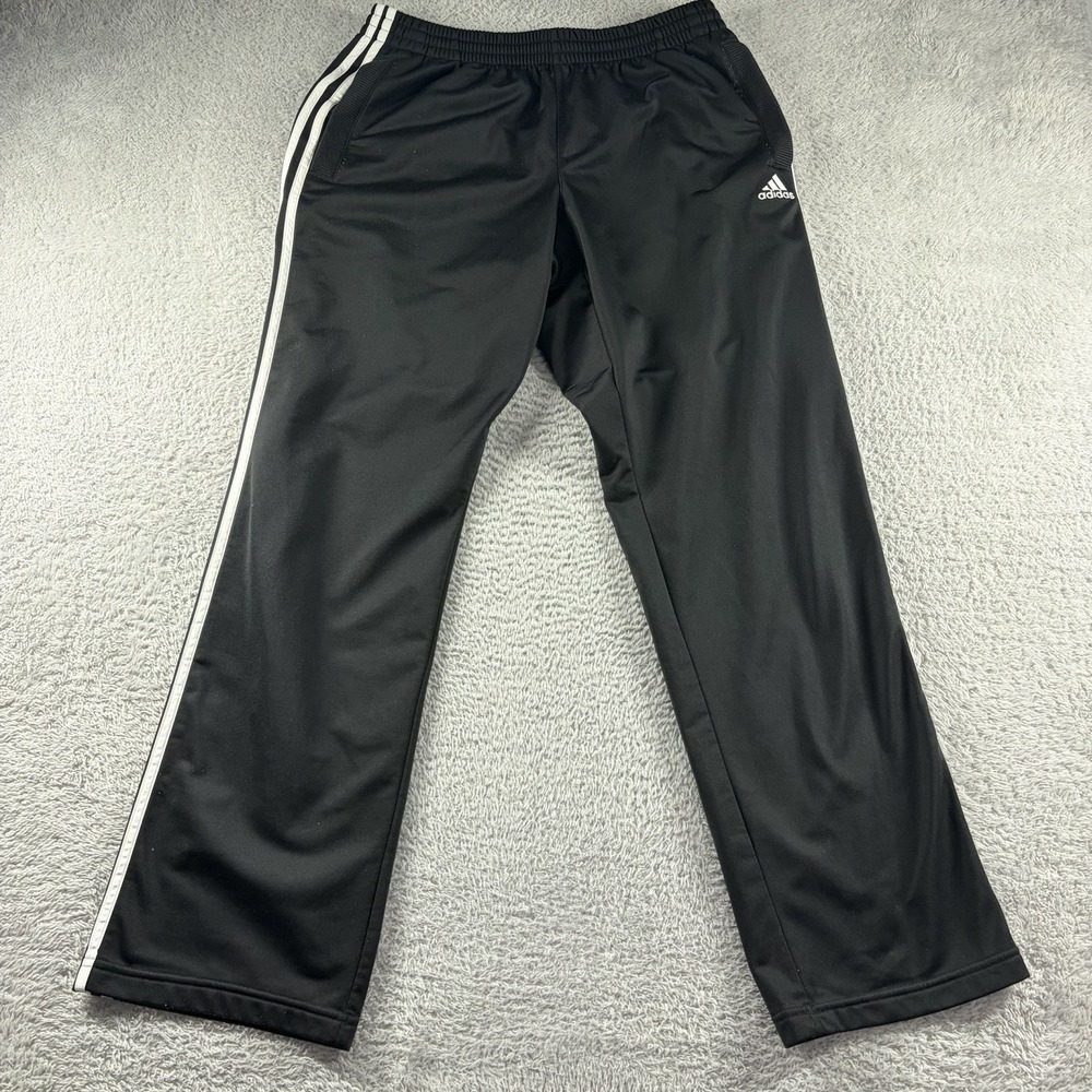 Adidas Track Pants Mens Medium Black 3 Stripe  Straight Fit Nylon